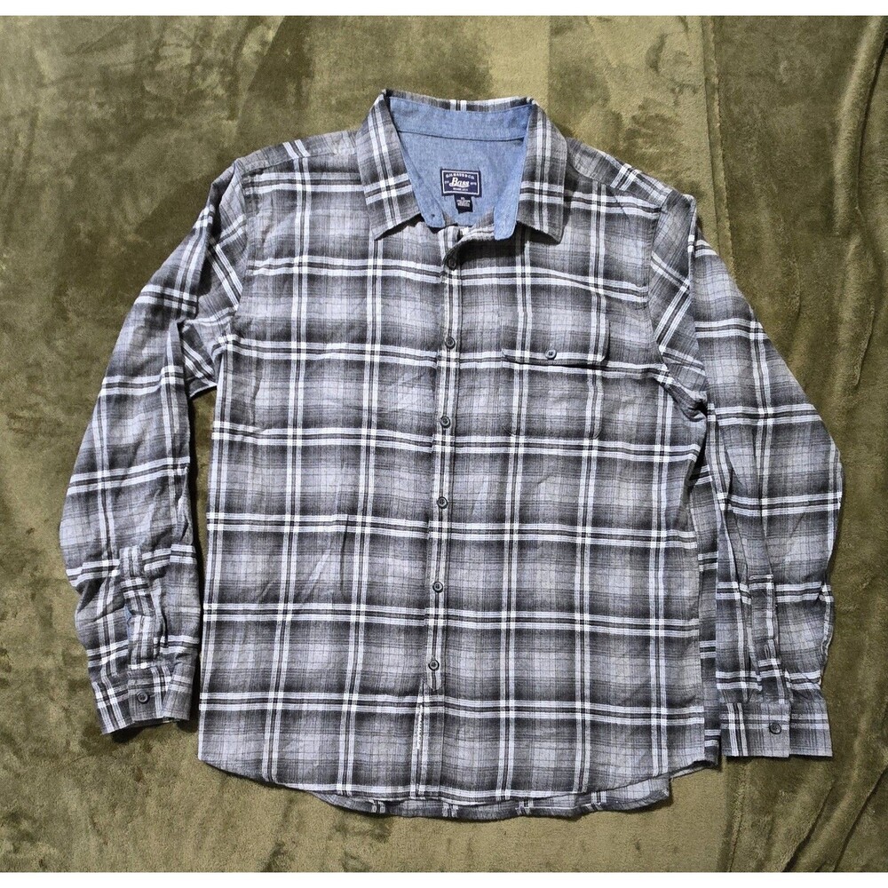 G.H. Bass & Co. Men's Flannel Plaid Button Up Shirt 100% Cotton Gray XL